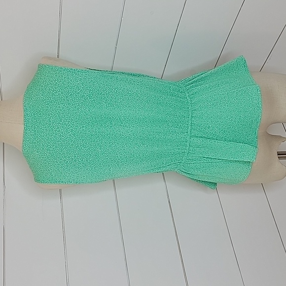 BANANA REPUBLIC xs green & white print sleeveless peplum top - Picture 2 of 3